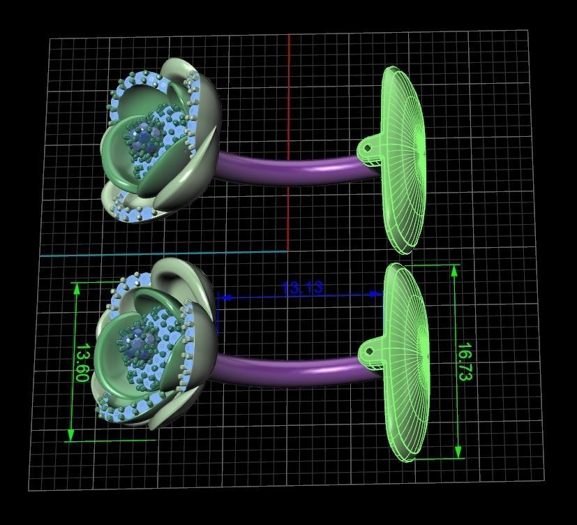 set  ring earrings cufflinks rose with stones 3D Model Collection_25