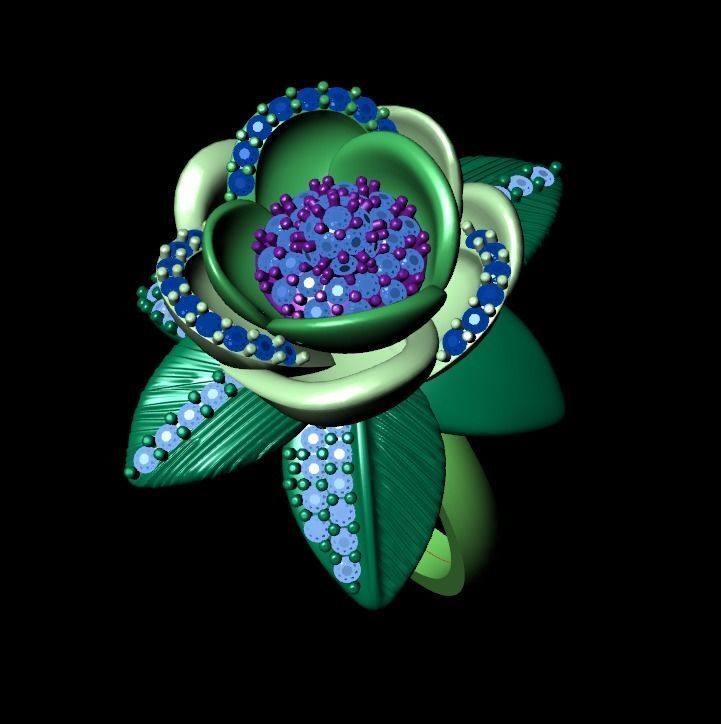 set  ring earrings cufflinks rose with stones 3D Model Collection_38