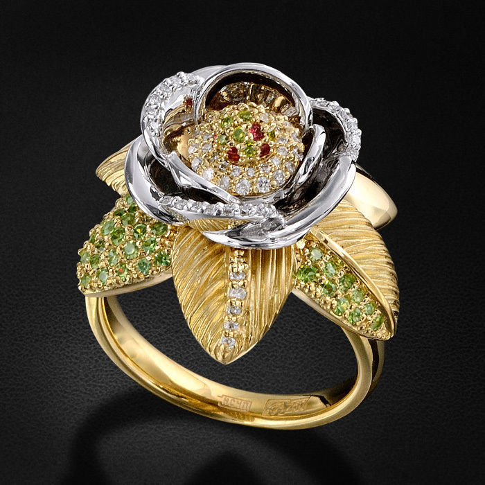 set  ring earrings cufflinks rose with stones 3D Model Collection_44