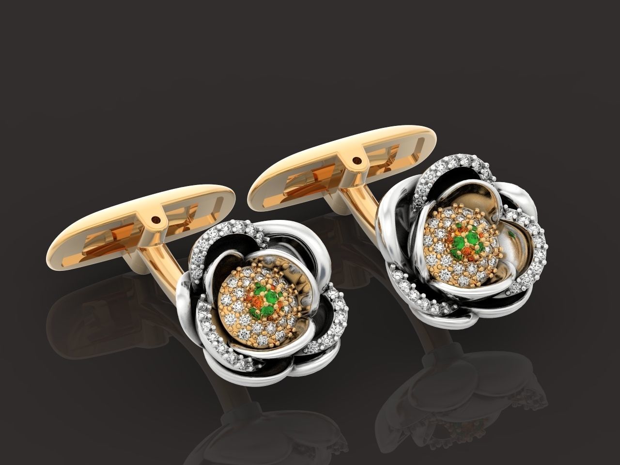 set  ring earrings cufflinks rose with stones 3D Model Collection_29