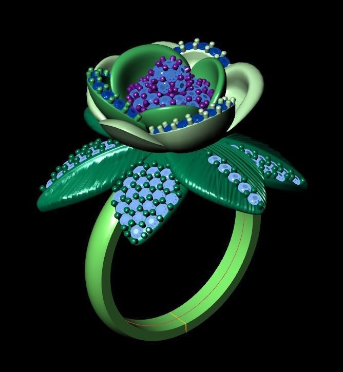 set  ring earrings cufflinks rose with stones 3D Model Collection_46