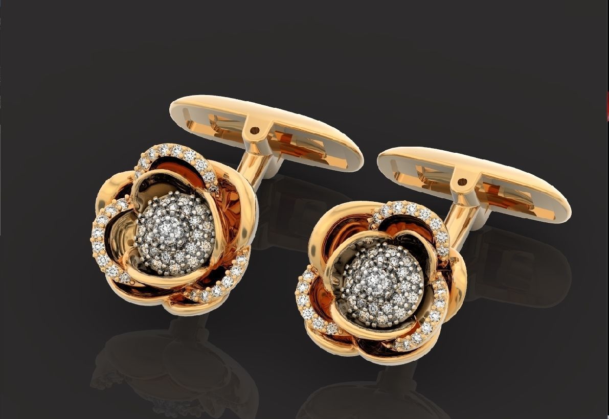 set  ring earrings cufflinks rose with stones 3D Model Collection_27