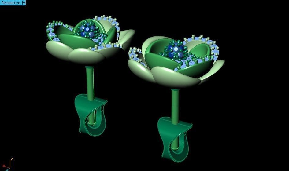 set  ring earrings cufflinks rose with stones 3D Model Collection_9