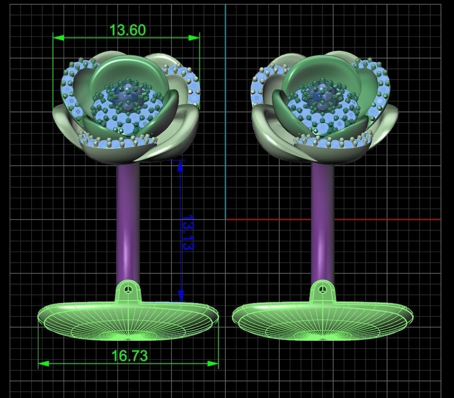 set  ring earrings cufflinks rose with stones 3D Model Collection_28