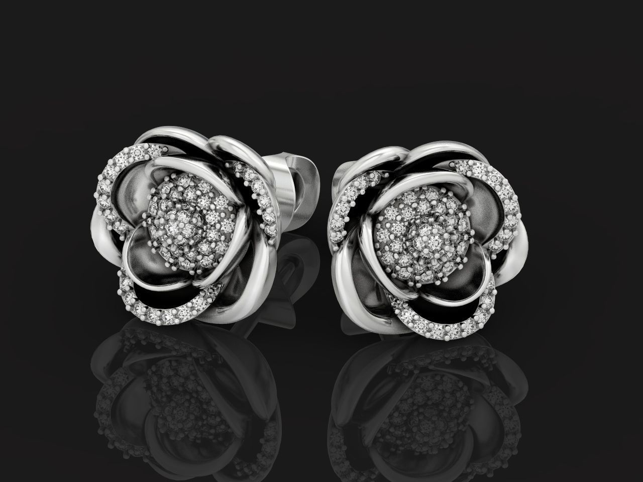 set  ring earrings cufflinks rose with stones 3D Model Collection_16