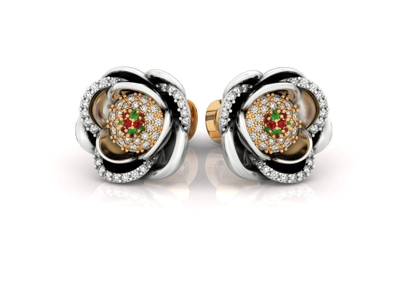 set  ring earrings cufflinks rose with stones 3D Model Collection_13
