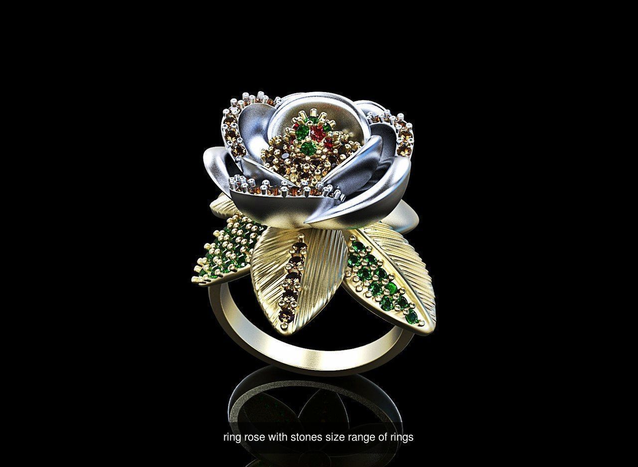 set  ring earrings cufflinks rose with stones 3D Model Collection_2