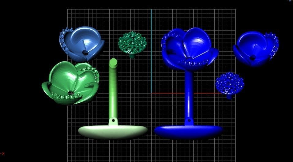 set  ring earrings cufflinks rose with stones 3D Model Collection_22