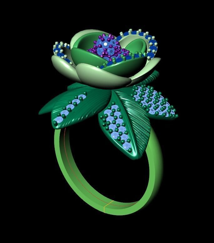 set  ring earrings cufflinks rose with stones 3D Model Collection_40