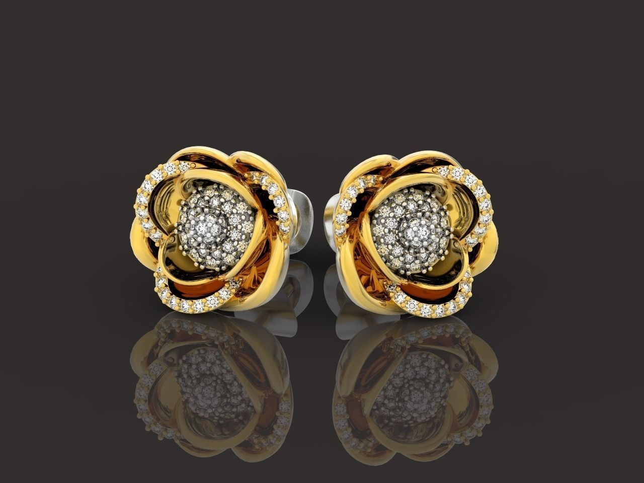 set  ring earrings cufflinks rose with stones 3D Model Collection_15