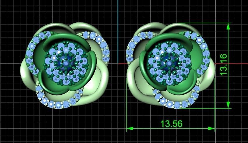 set  ring earrings cufflinks rose with stones 3D Model Collection_10