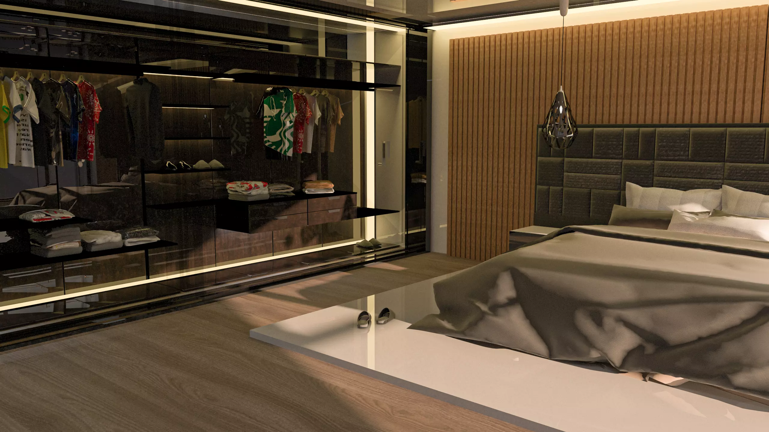 3D bedroom model modern with walk in closet 3D model_0