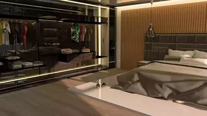 3D bedroom model modern with walk in closet