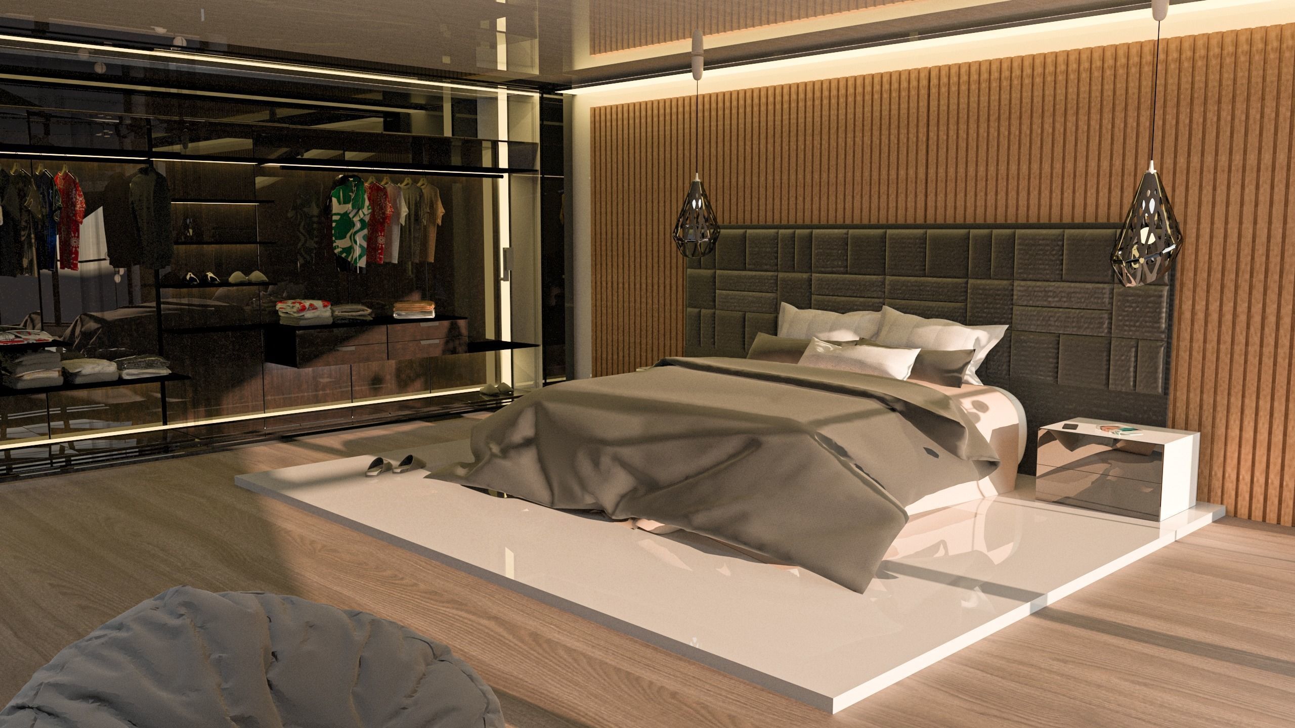 3D bedroom model modern with walk in closet 3D model_4