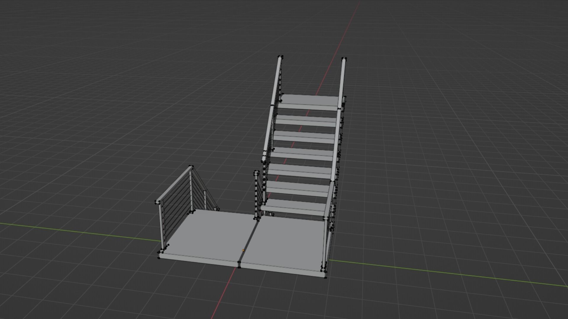U shaped stairs with concrete steps and stainless steel railing Low-poly 3D model_27