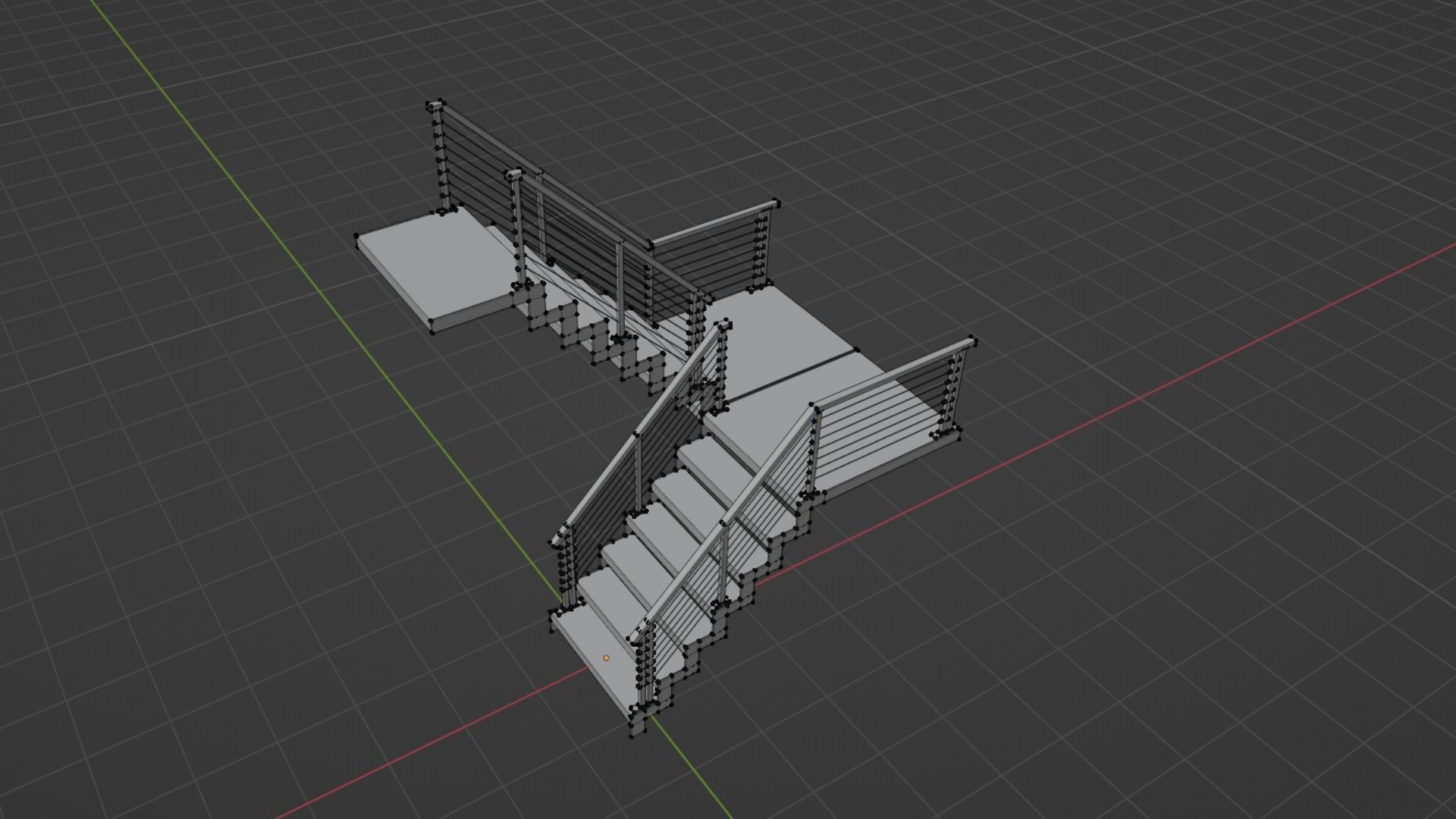 U shaped stairs with concrete steps and stainless steel railing Low-poly 3D model_26