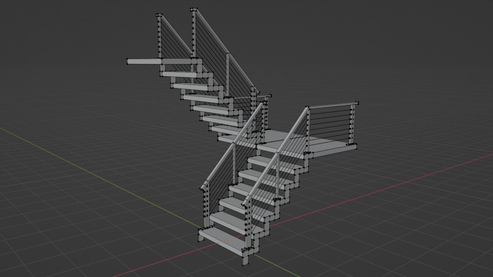 U shaped stairs with concrete steps and stainless steel railing Low-poly 3D model_24