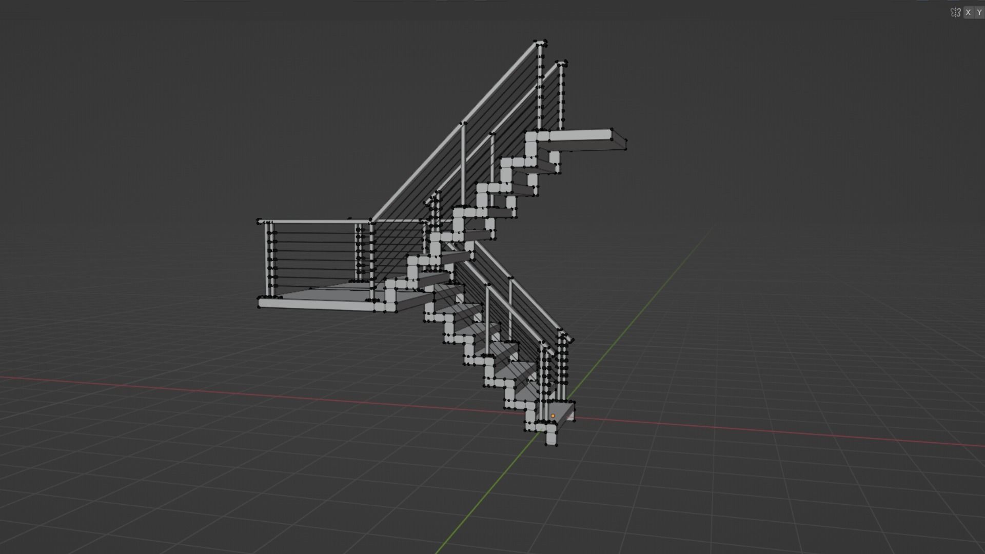 U shaped stairs with concrete steps and stainless steel railing Low-poly 3D model_25
