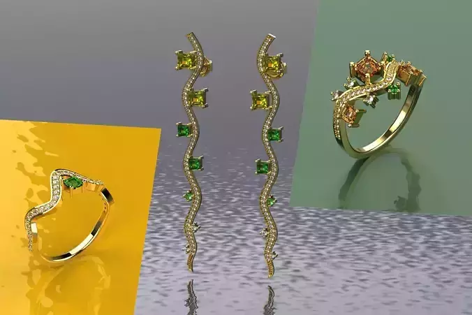 Set waves and Princess - Jewelry 3D - 3 Models