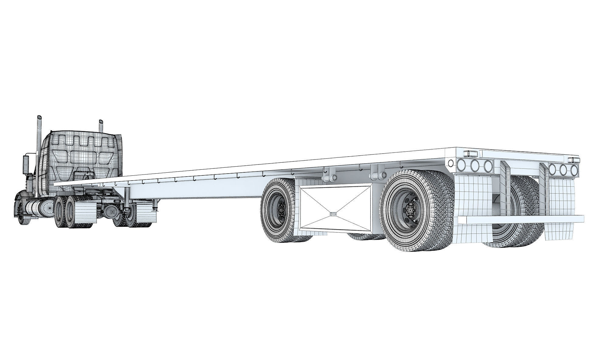 Truck with Flatbed Trailer 3D model_17