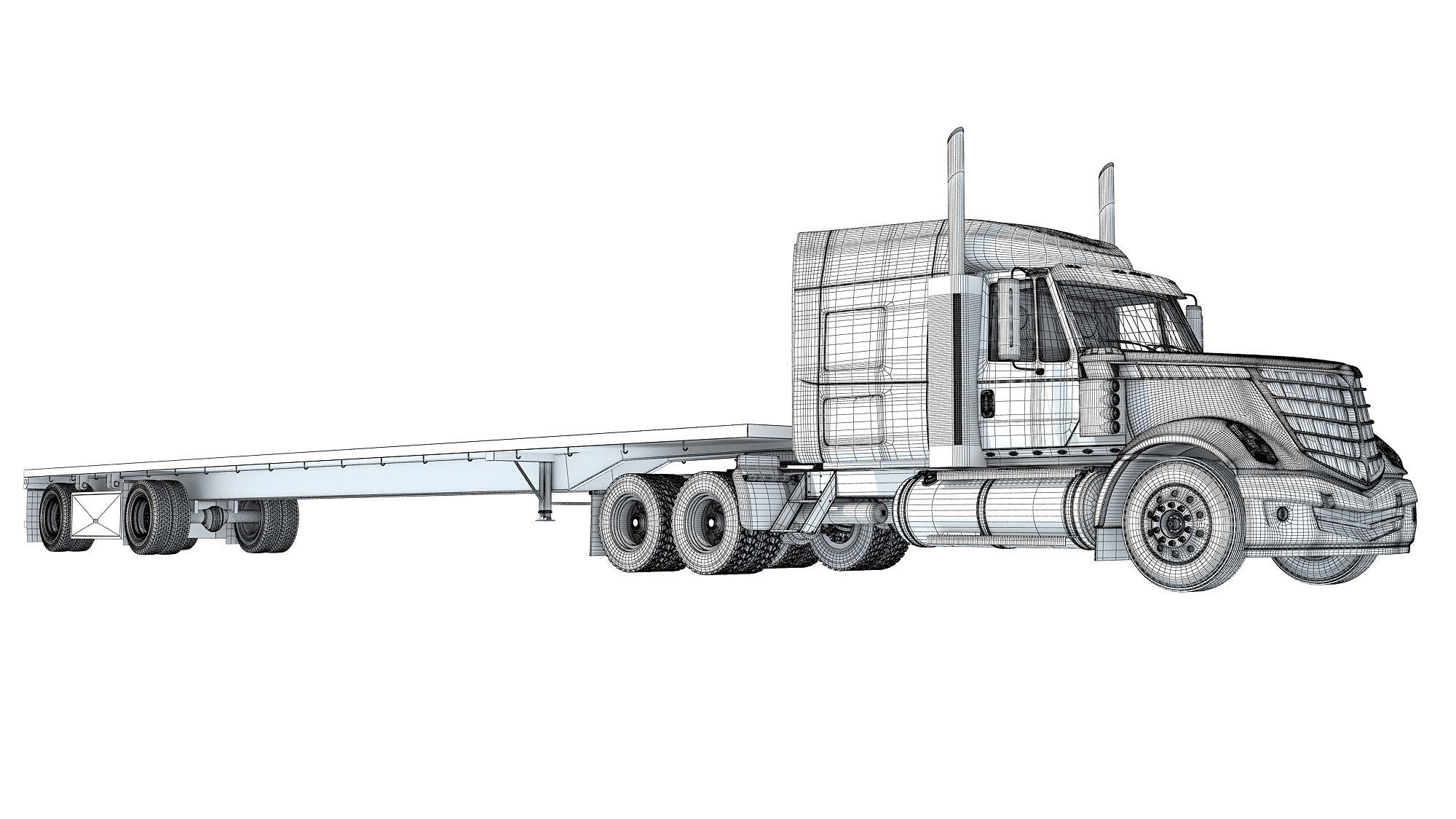 Truck with Flatbed Trailer 3D model_19