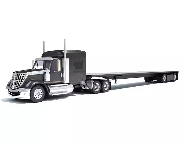 Truck with Flatbed Trailer 3D model