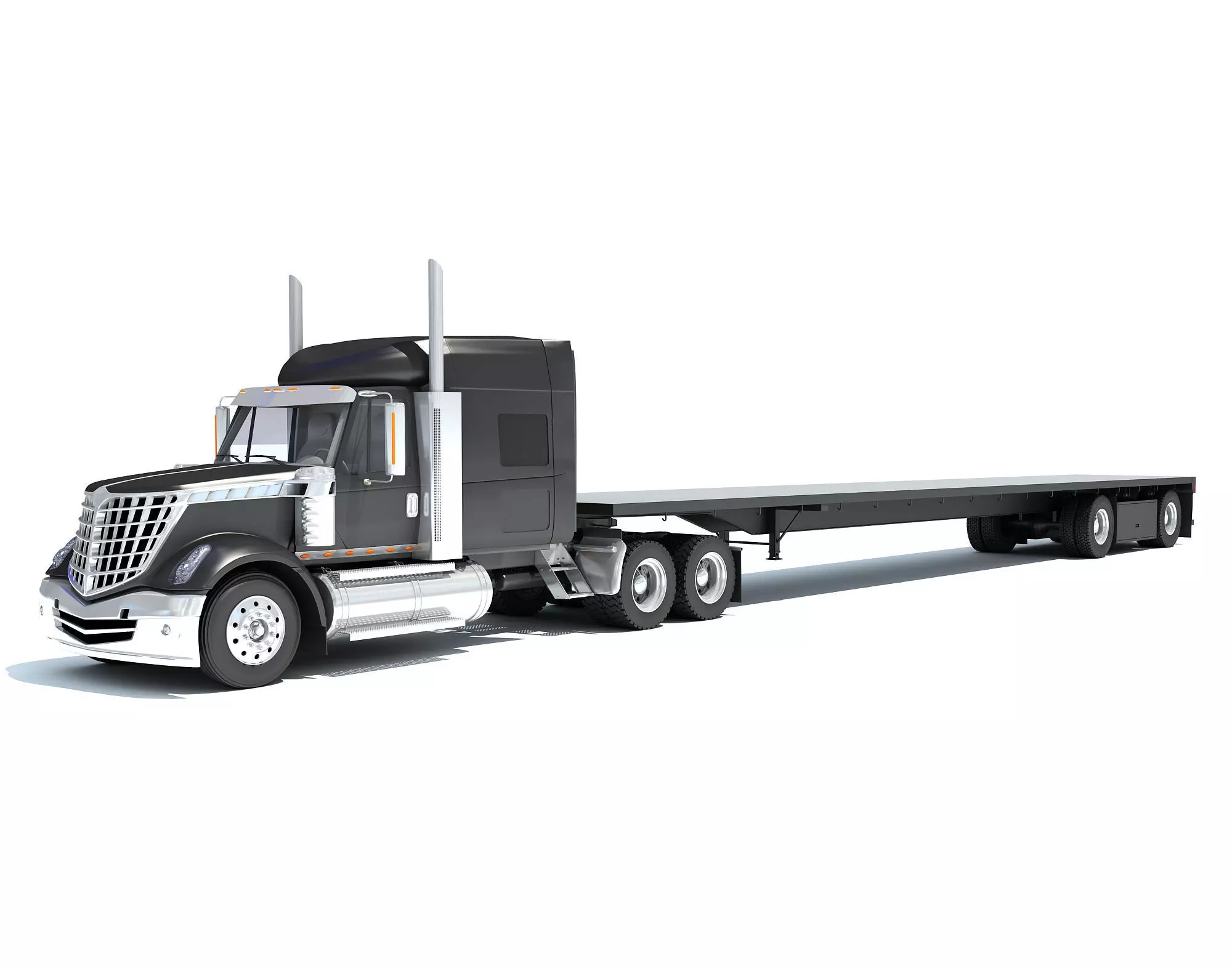 Truck with Flatbed Trailer 3D model_0