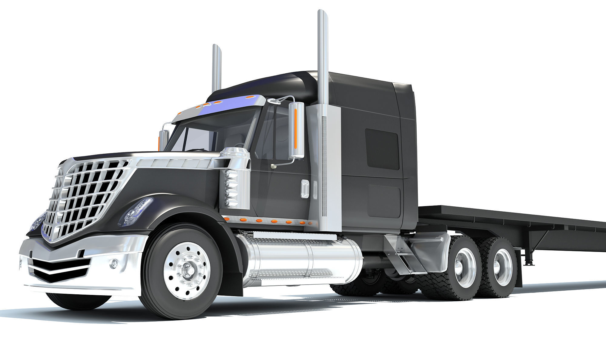 Truck with Flatbed Trailer 3D model_12