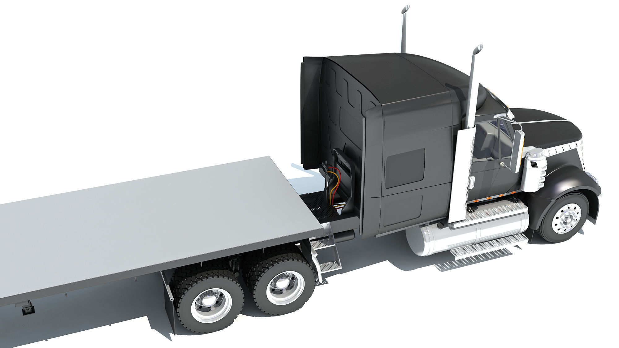 Truck with Flatbed Trailer 3D model_14