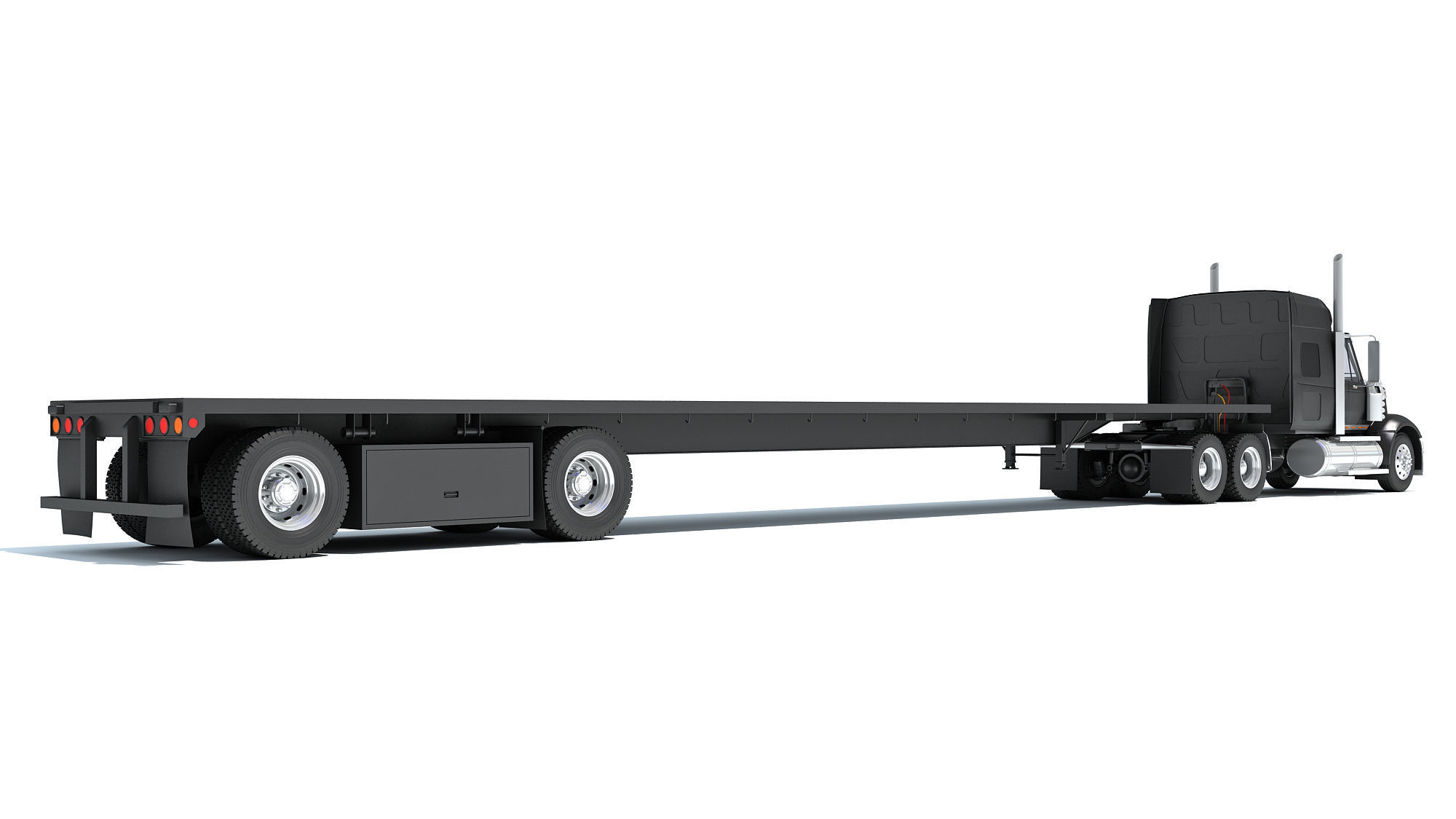 Truck with Flatbed Trailer 3D model_4