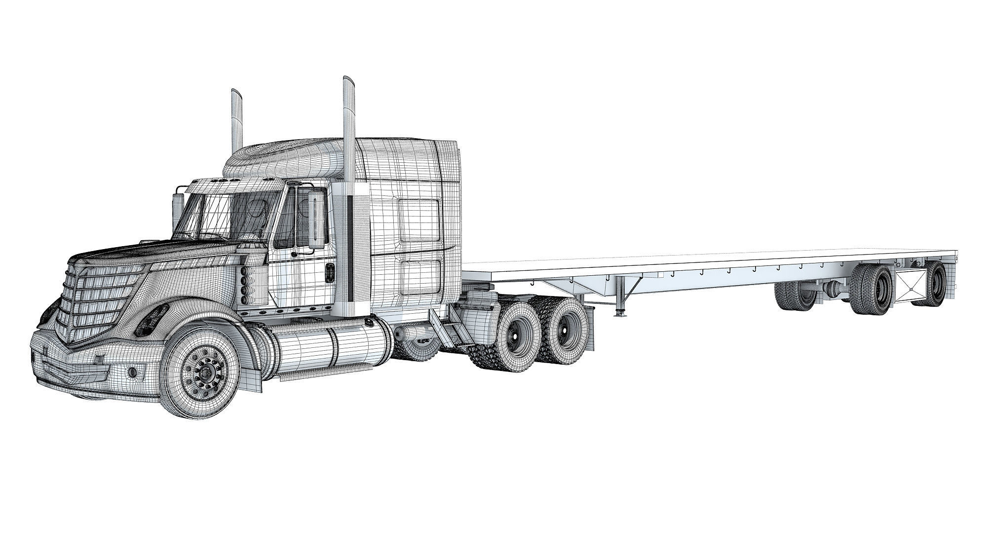 Truck with Flatbed Trailer 3D model_16