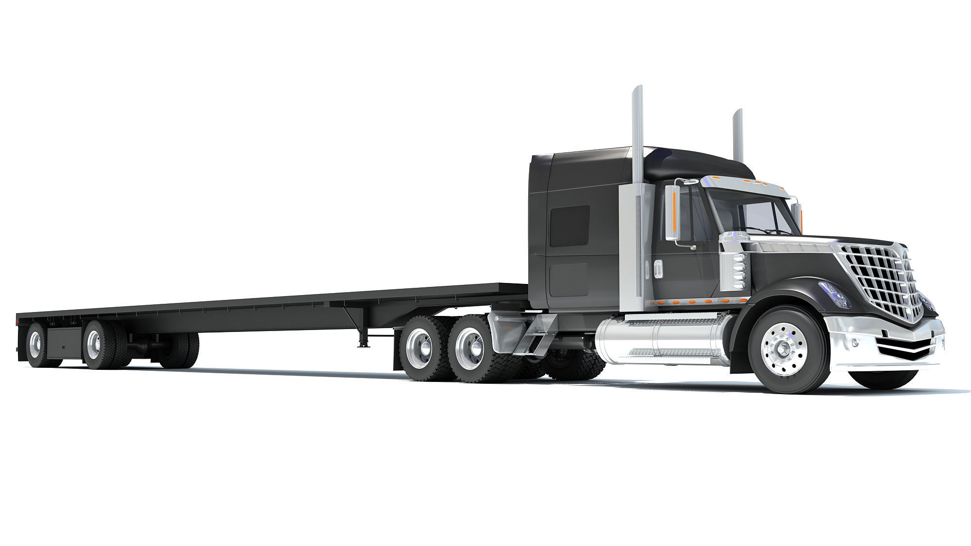 Truck with Flatbed Trailer 3D model_8