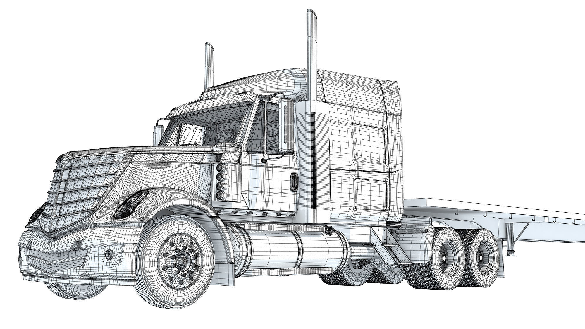 Truck with Flatbed Trailer 3D model_20