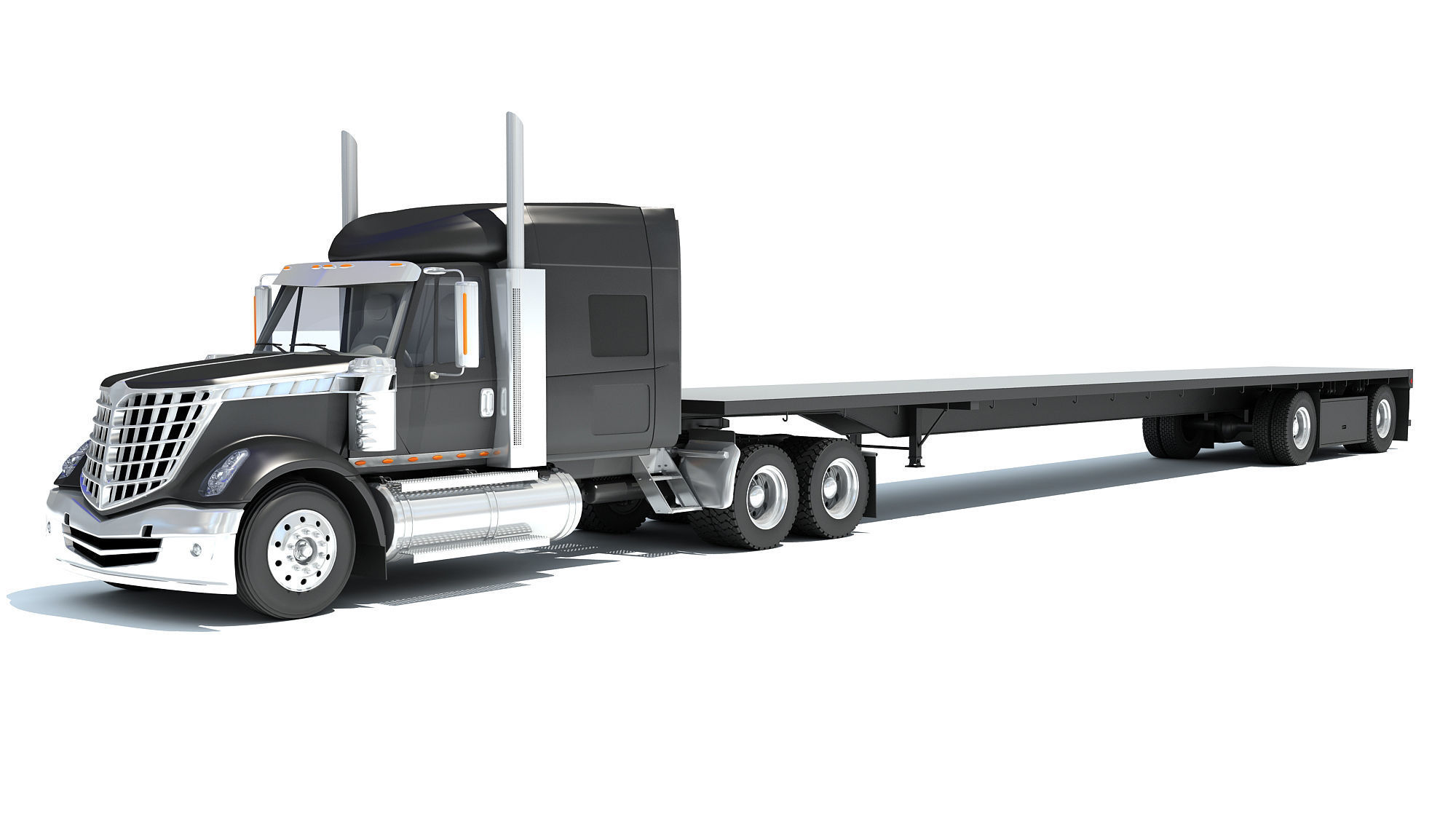 Truck with Flatbed Trailer 3D model_9