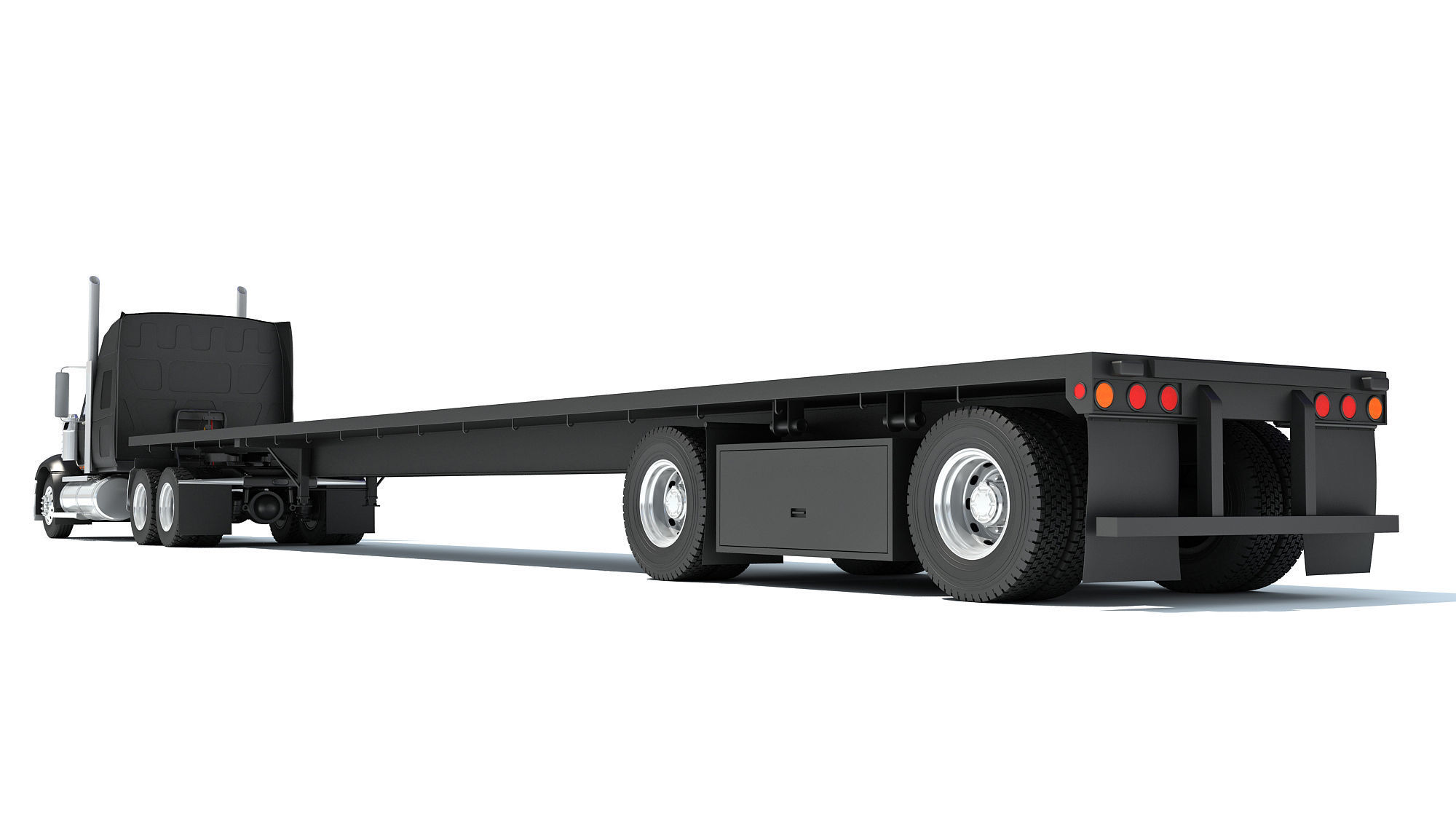 Truck with Flatbed Trailer 3D model_3