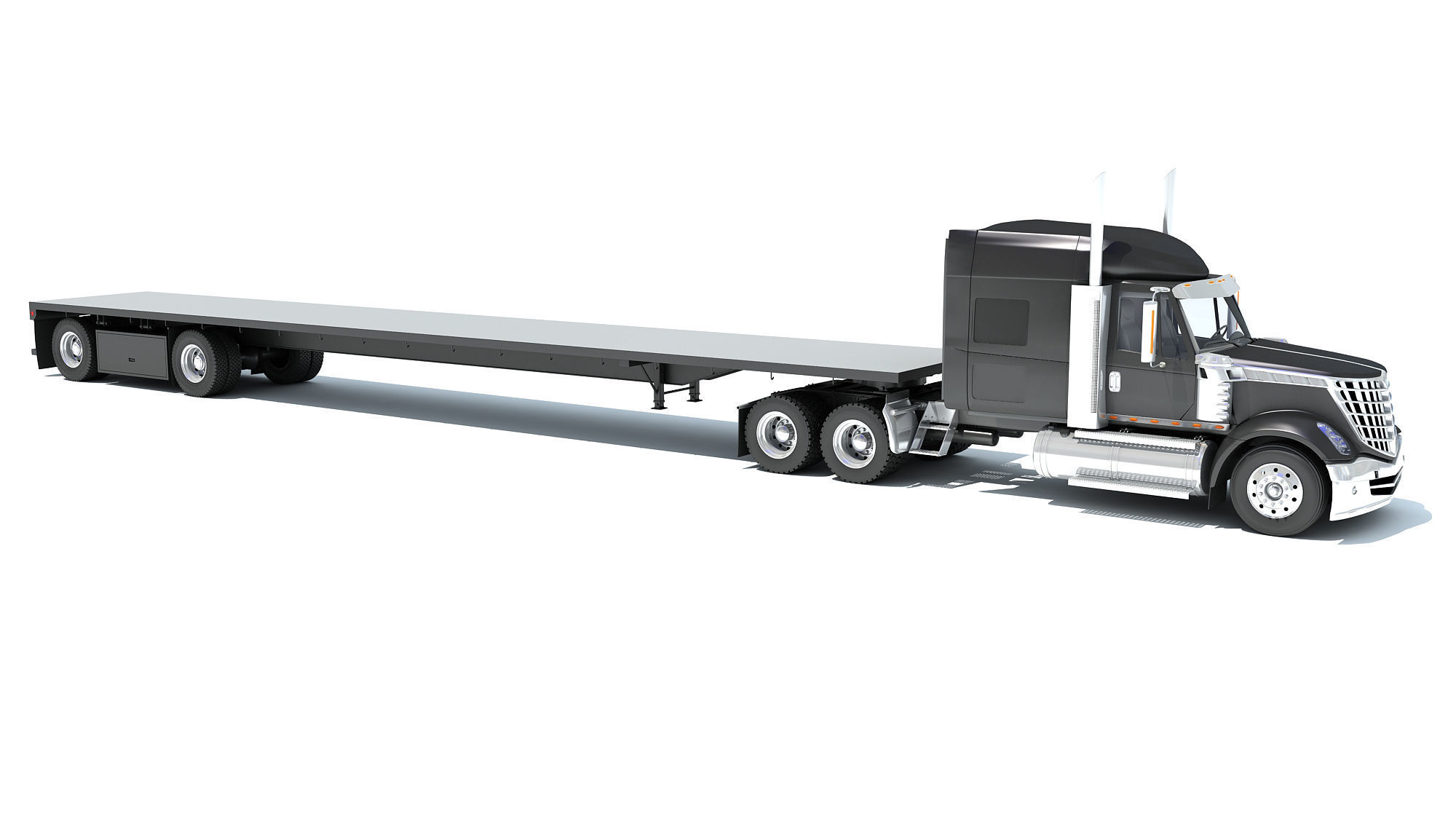Truck with Flatbed Trailer 3D model_7