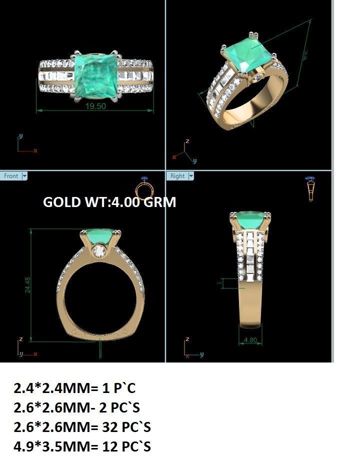 Solitaire Engagement Wedding Princess Ring 3D print model_8