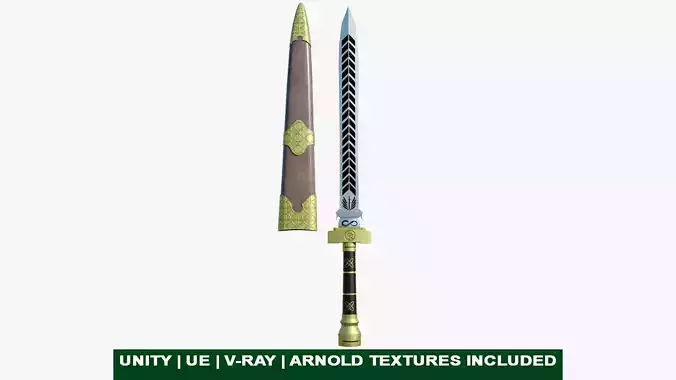 Fantasy Sword 3 PBR Unity UE Arnold V-Ray Textures Included 