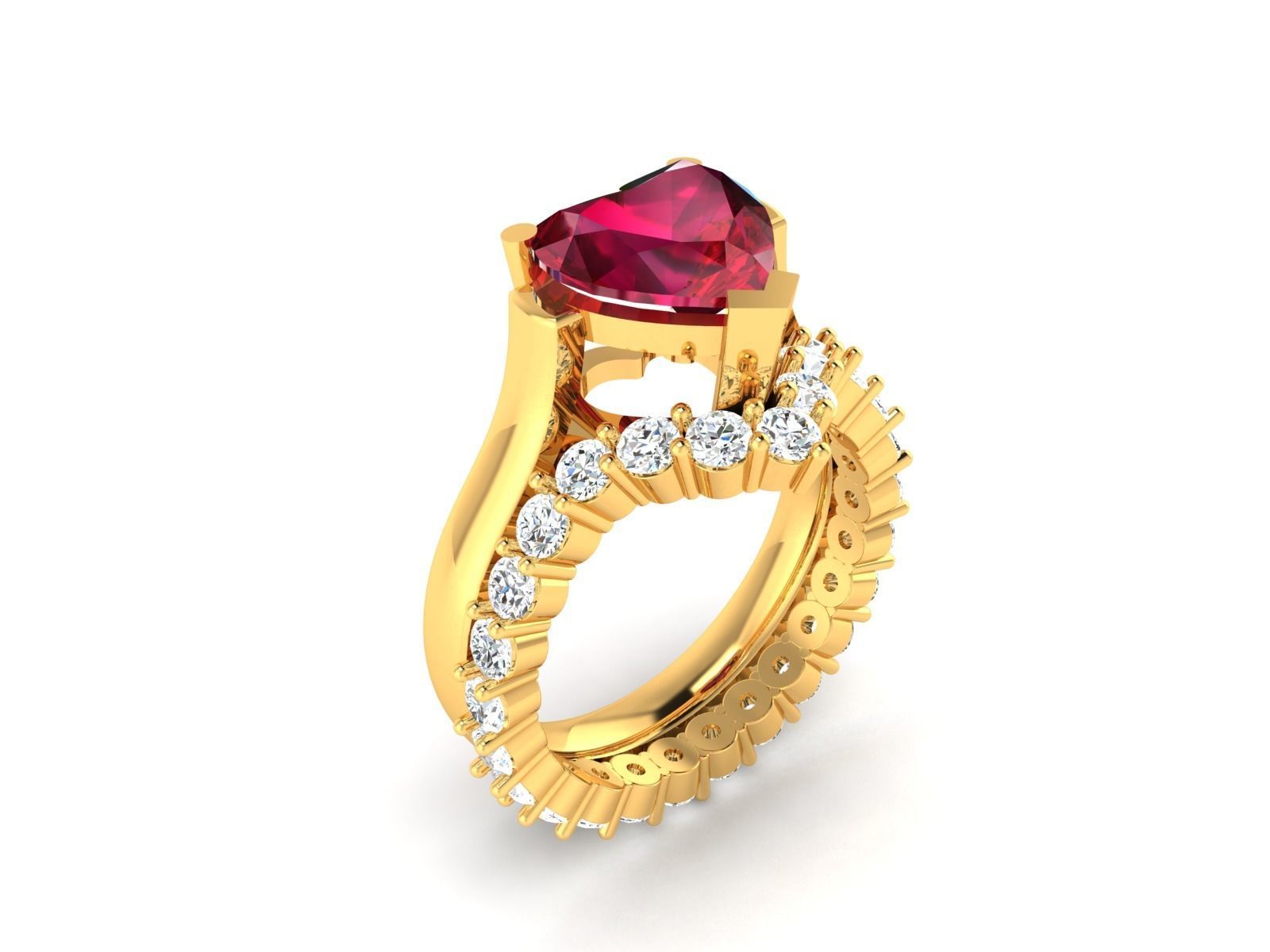 Solitaire Engagement Wedding Heart Rings 3D print model_9