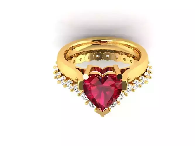 Solitaire Engagement Wedding Heart Rings 3D print model