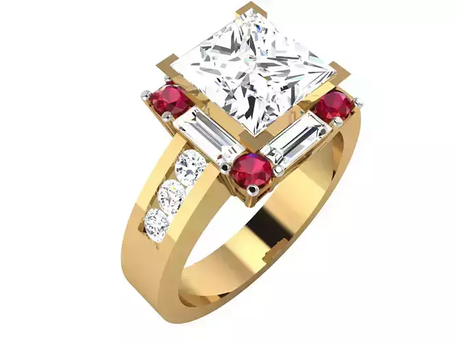 Solitaire Engagement Wedding Princess Stone Ring 3D print model