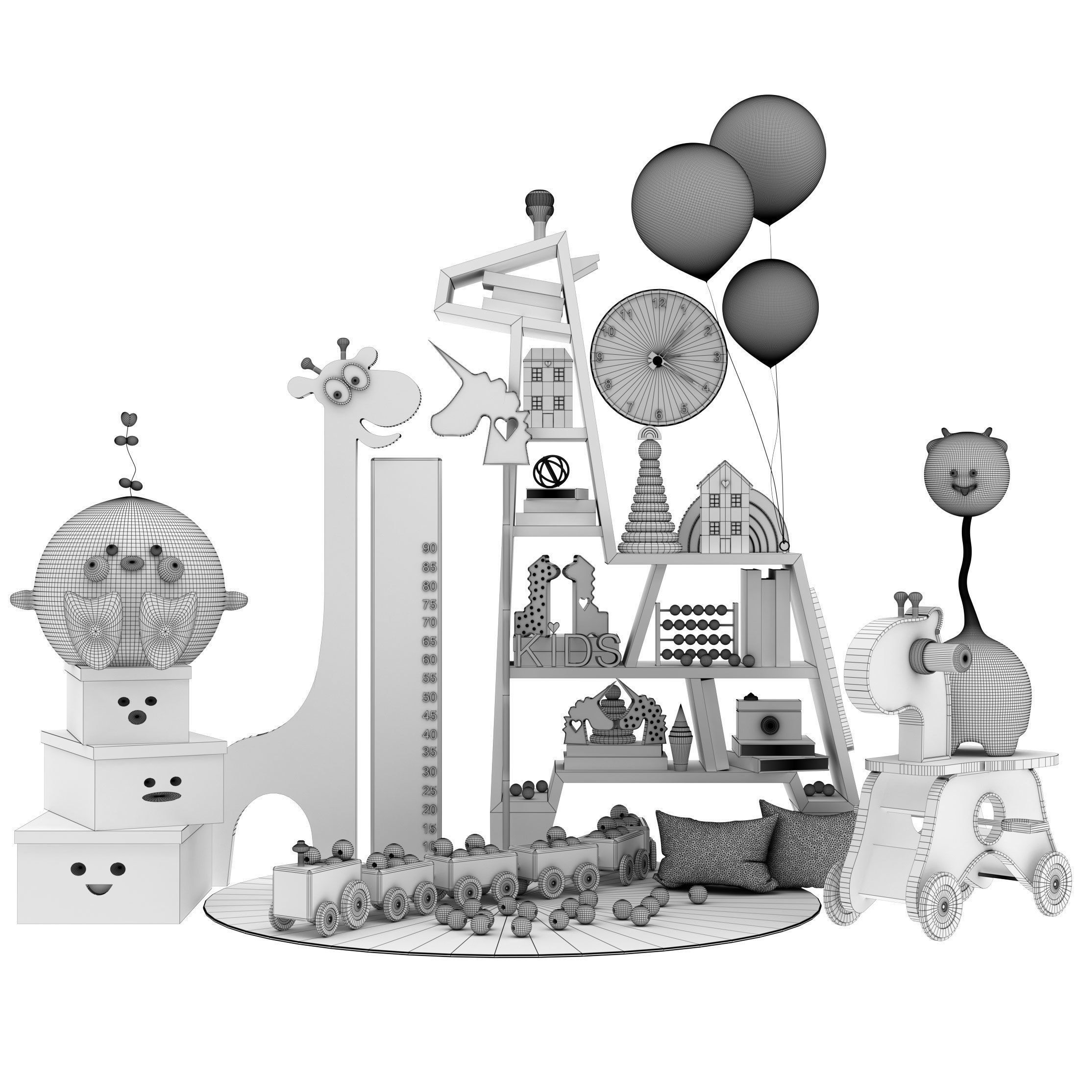 giraffe shelf with toys Low-poly 3D model_5