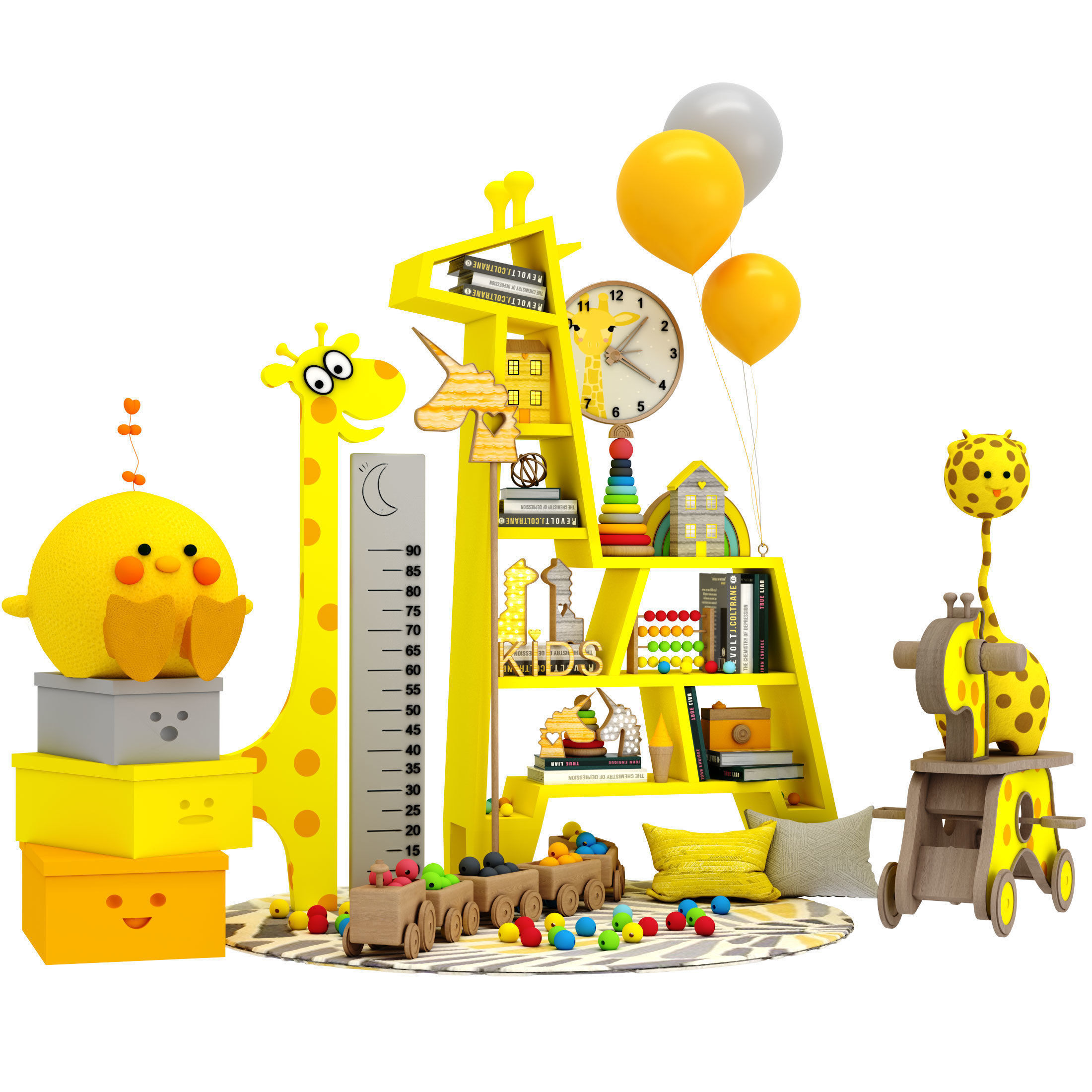 giraffe shelf with toys Low-poly 3D model_2