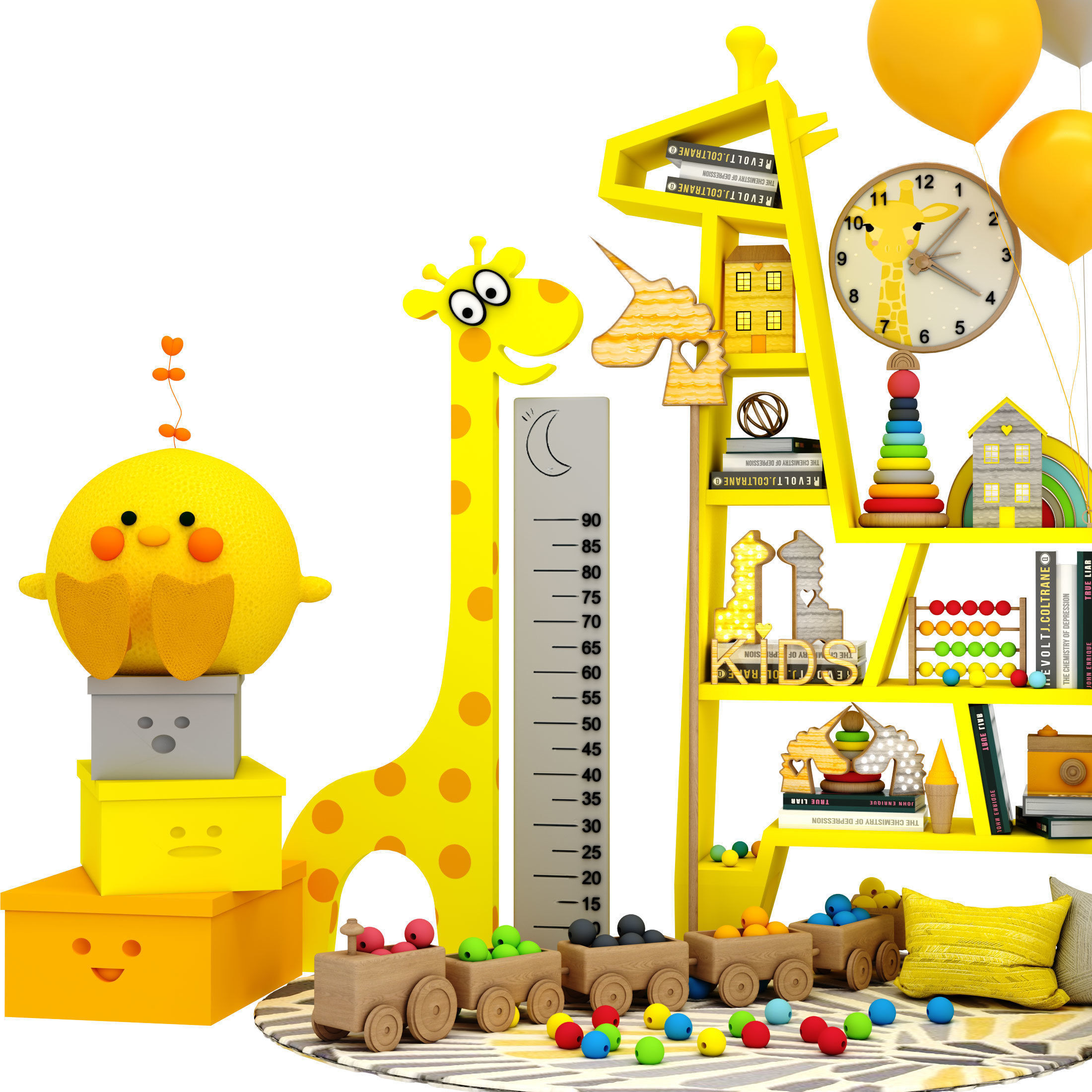 giraffe shelf with toys Low-poly 3D model_3