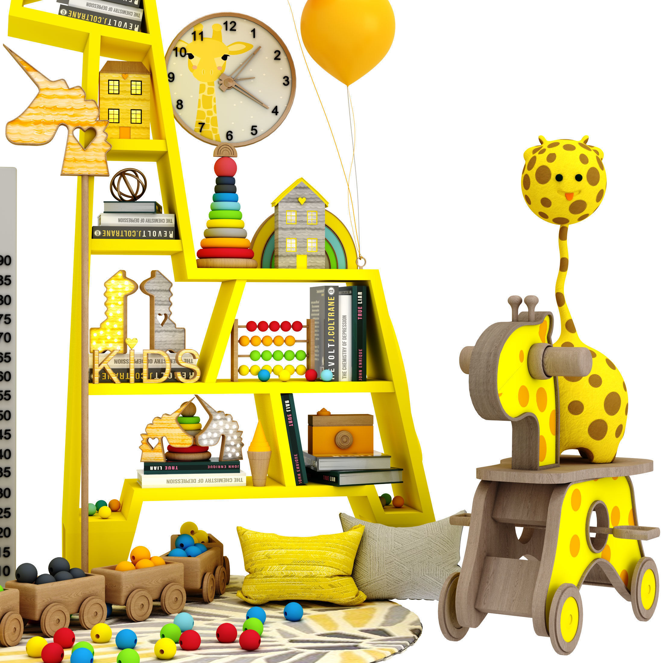 giraffe shelf with toys Low-poly 3D model_4