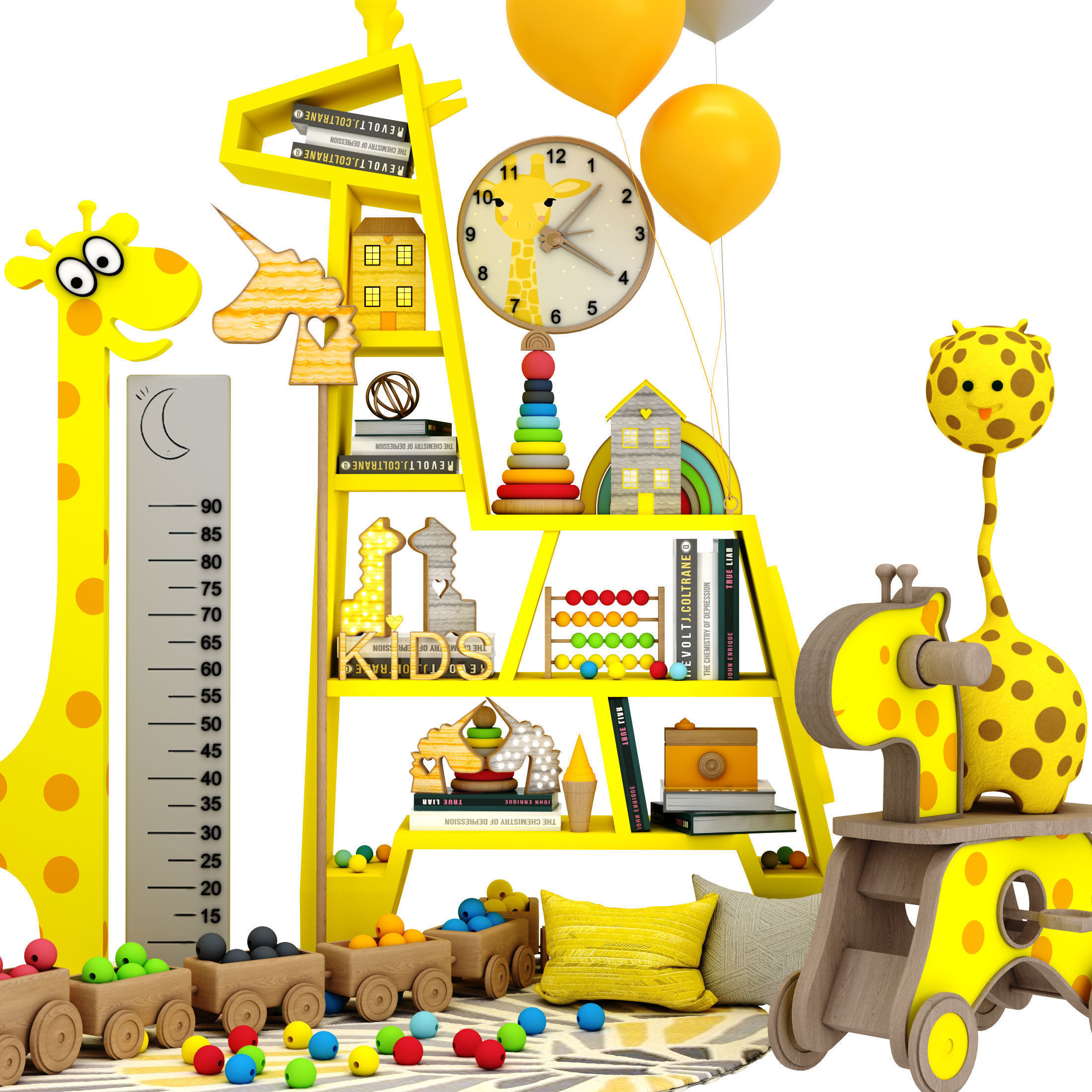 giraffe shelf with toys Low-poly 3D model_1