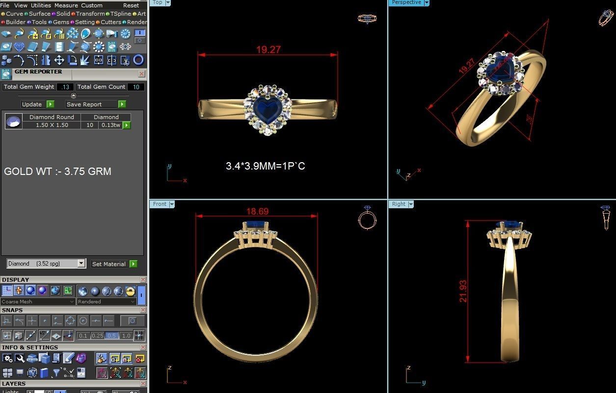 Solitaire Engagement Heart  Rings 3D print model_5