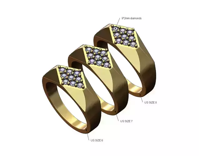 Diamond chamfred corners ring US sizes 6 7 8