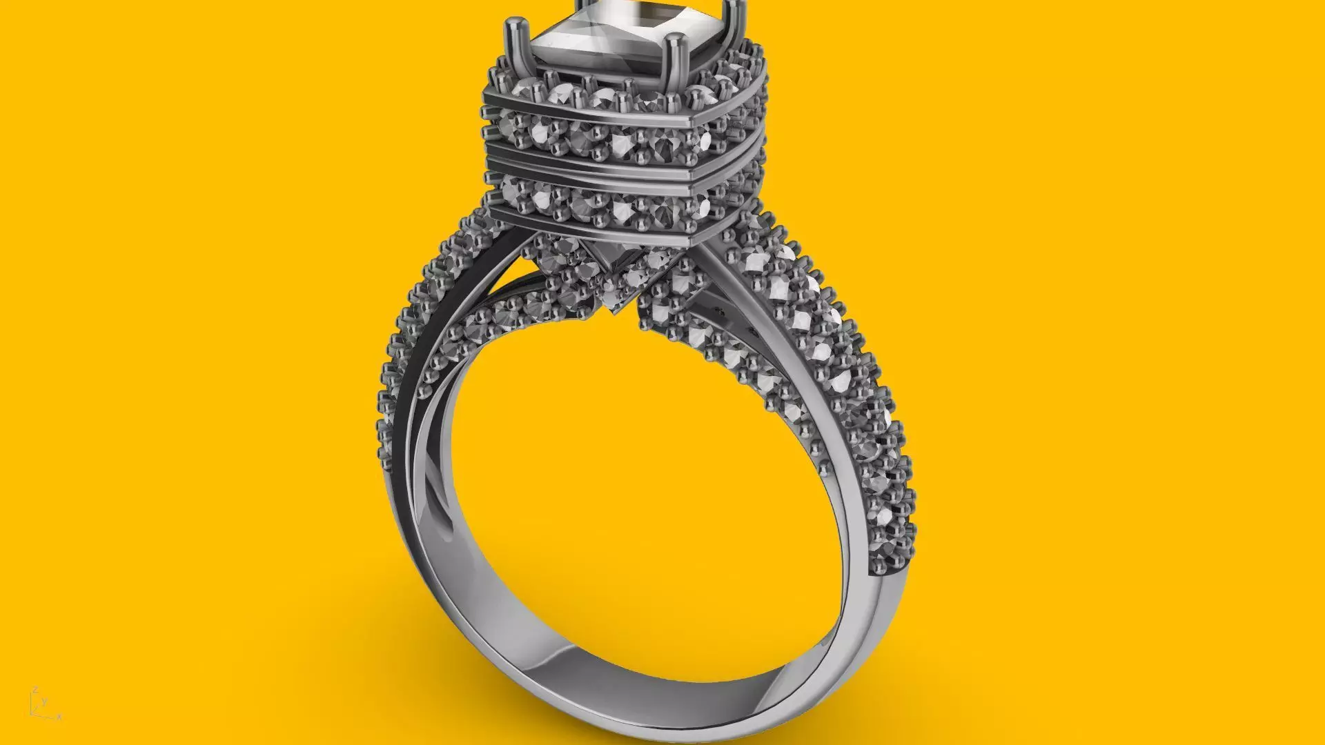 princess cut diamond engagement ring stl verified 3D print model