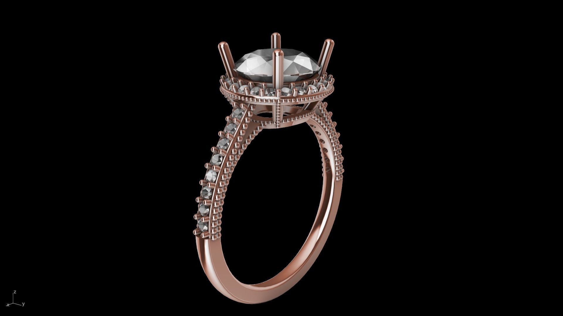 milgrain 8mm diamond engagement ring stl verified  3D print model_33